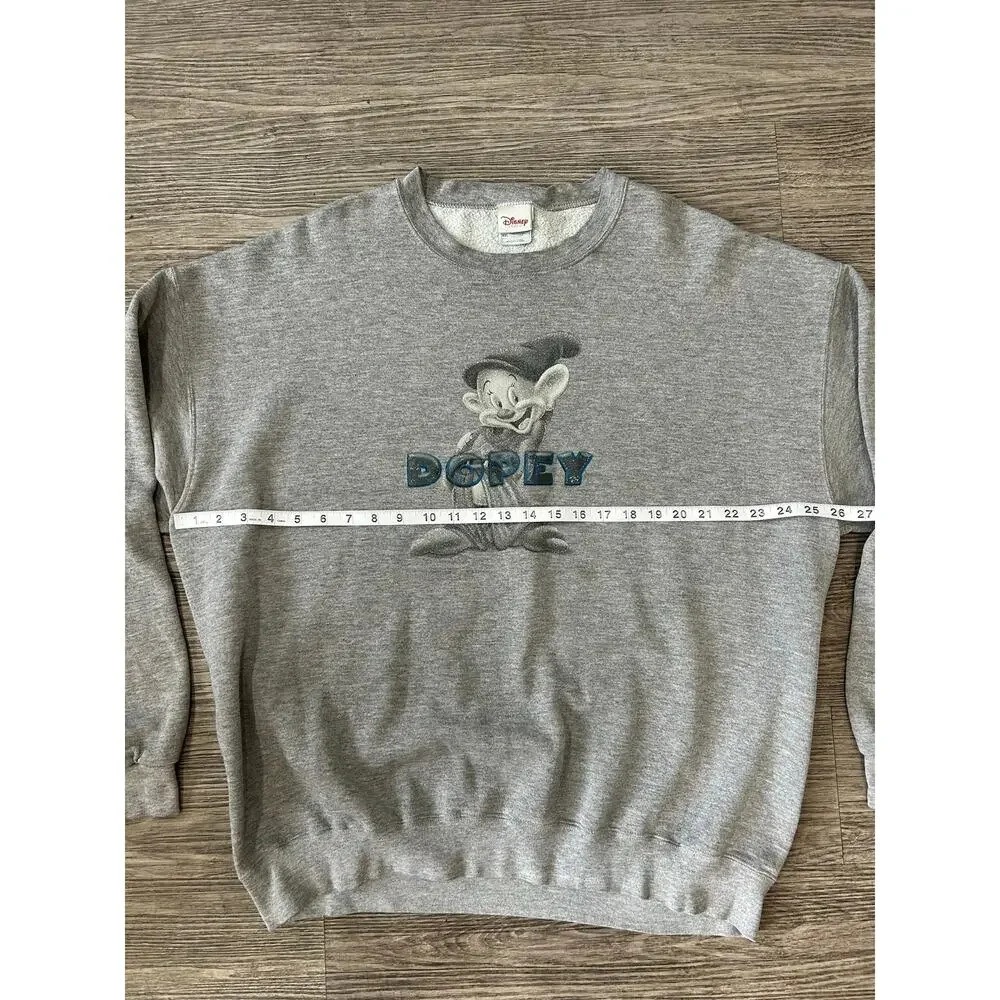Vintage Disney Store Dopey Snow White Sweatshirt XXL Gray Embroidered Crewneck